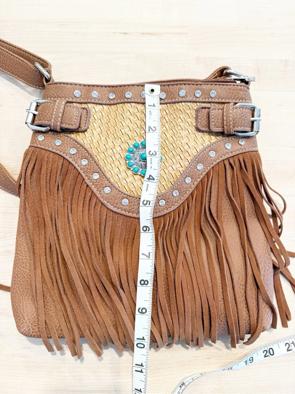 Western Fringe Boho Crossbody Purse turquoise accents Festival